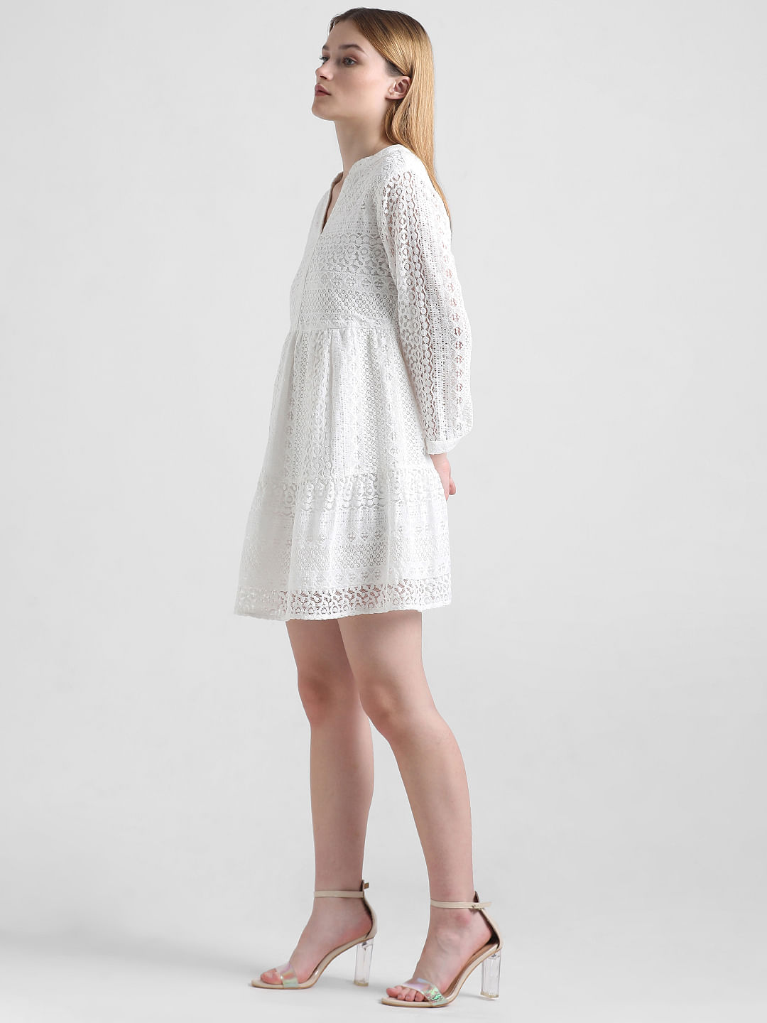 Anieshaya Midi Dress - V Neck Cut Out Lace Dress in White | Showpo USA