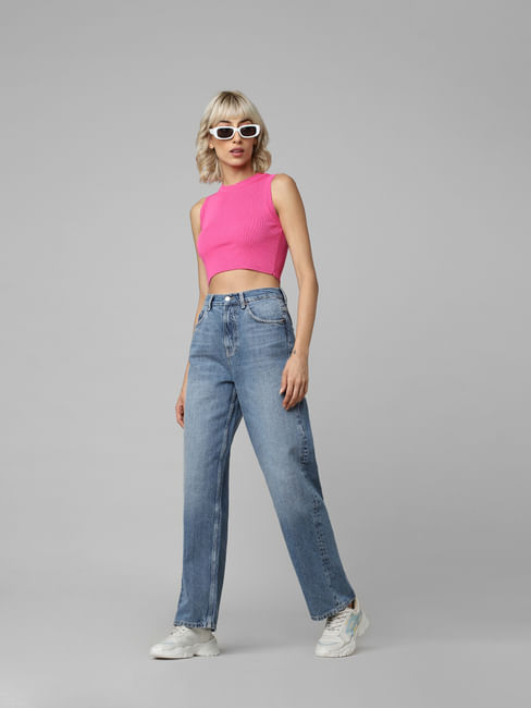 Blue Extra High Rise Straight Fit Jeans