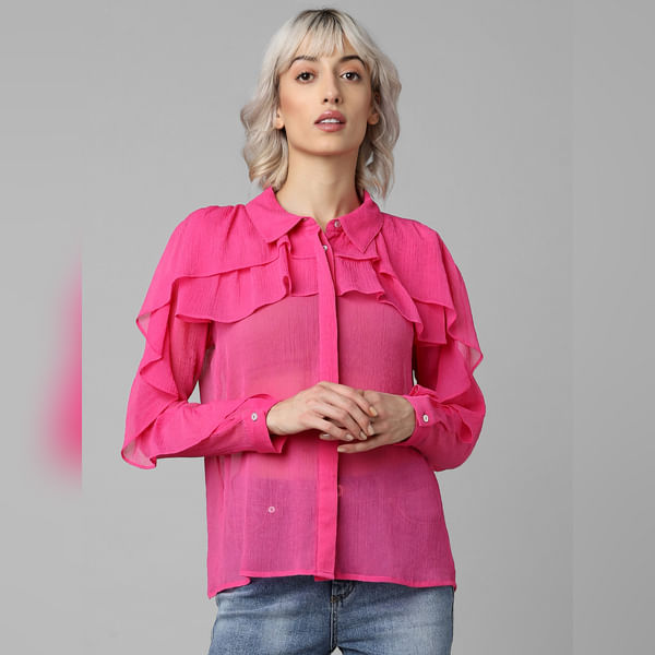 BESTSELLER CLOTHING Pink Ruffle Detail Shirt