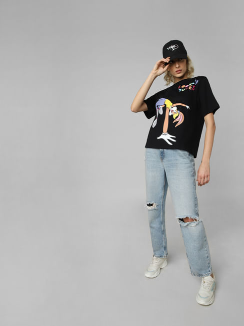 Only X Looney Tunes Black Graphic Print T-shirt