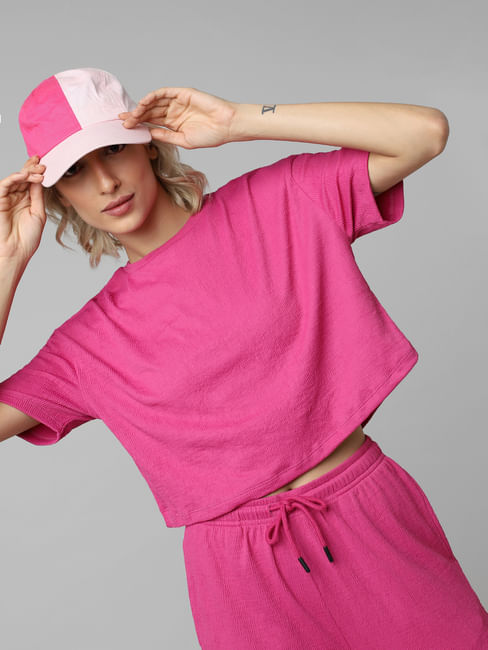 Pink Textured Co-ord Set T-shirt
