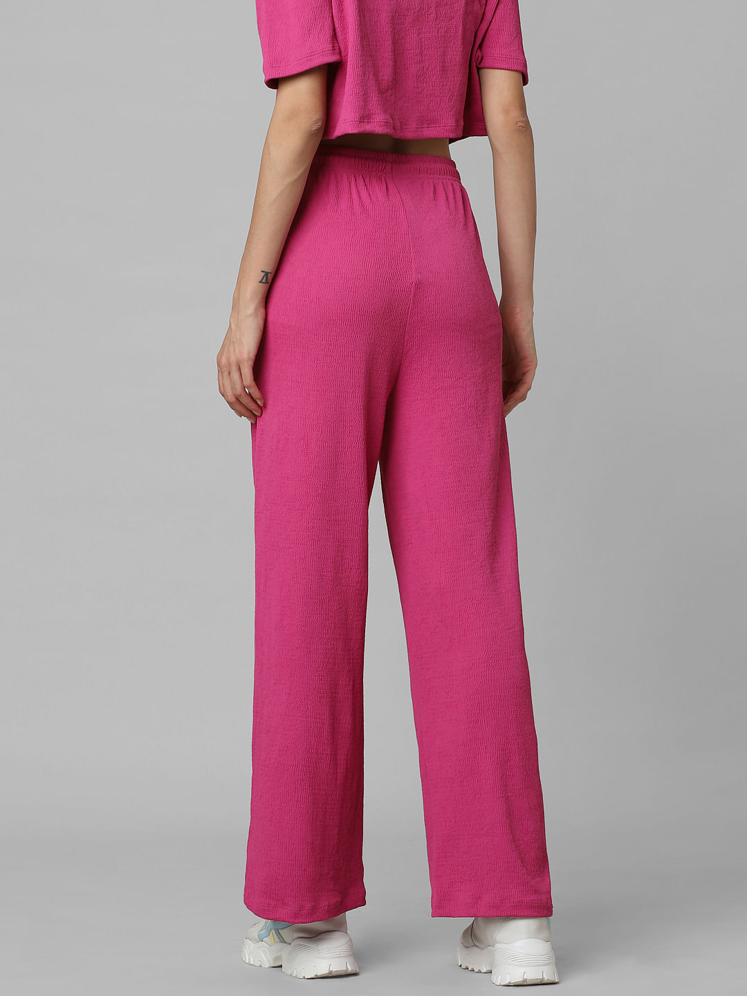 Pink High Rise Textured Co-ord Set Pants