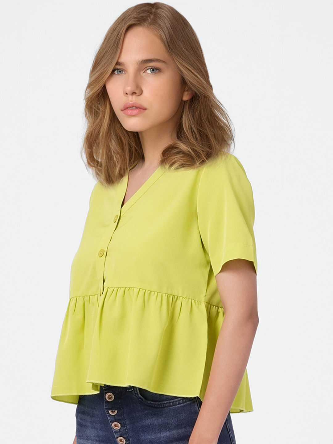 Green peplum cheap blouse