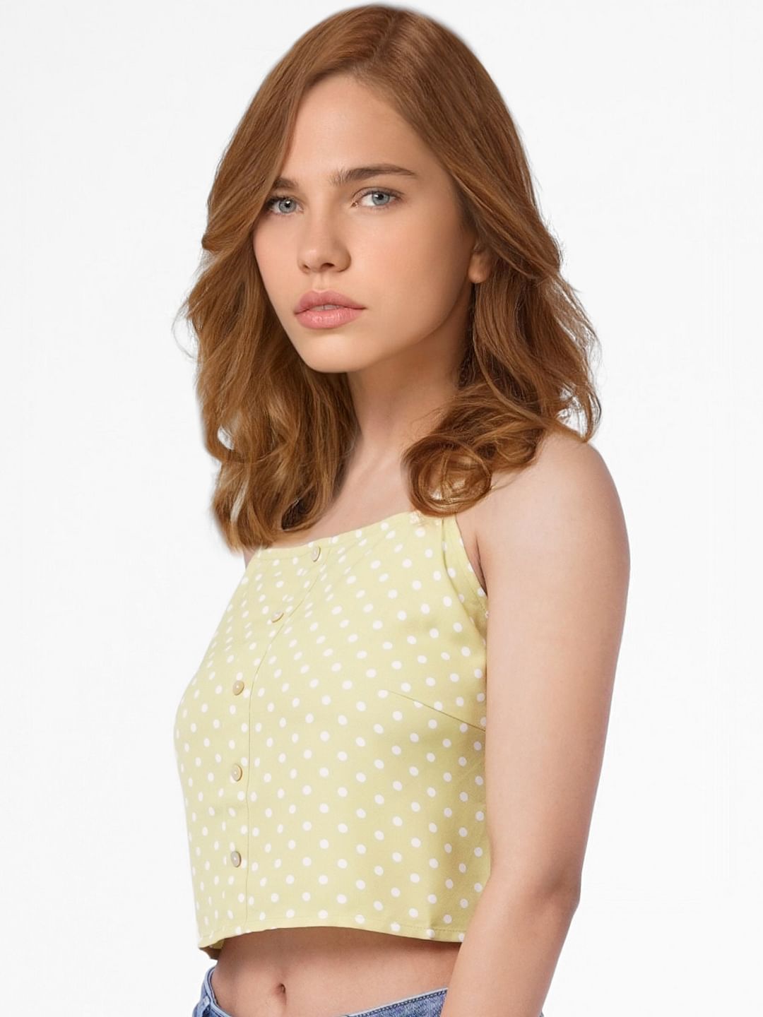 Green polka dot crop 2024 top