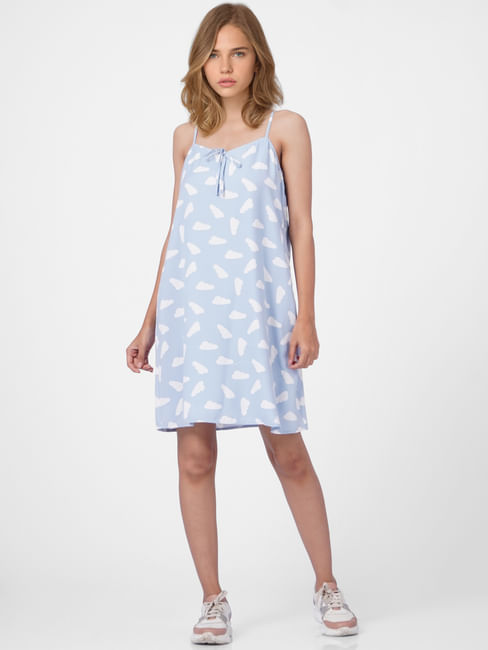 Blue Cloud Print Slip Dress