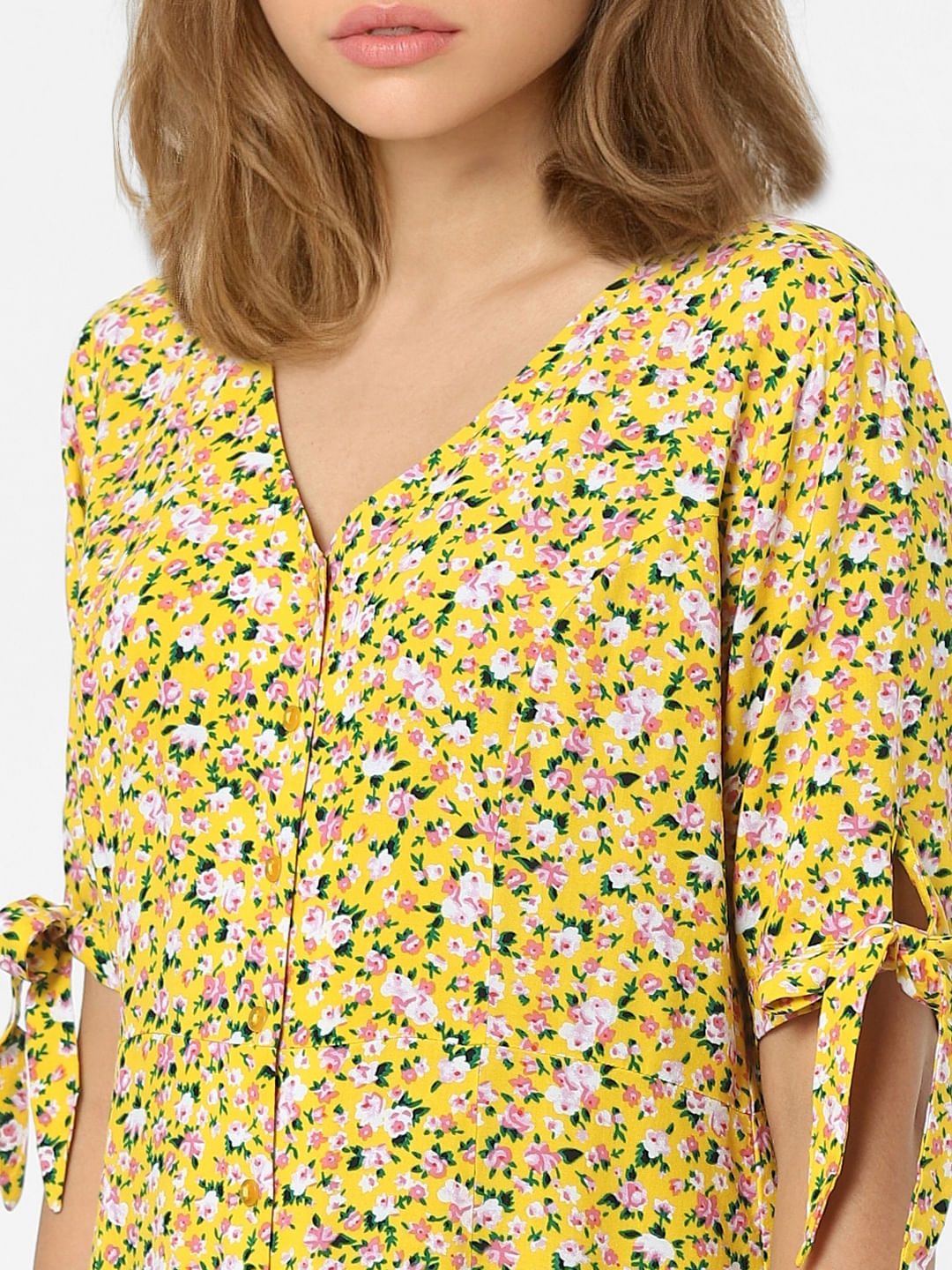 Buy Cooper & Ella Women's Yellow Floral Peony Jaylinn Ruffle Cap Sleeve  Dress, Large at Amazon.in