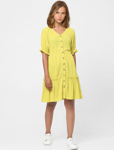 Yellow Fit & Flare Panelled Dress