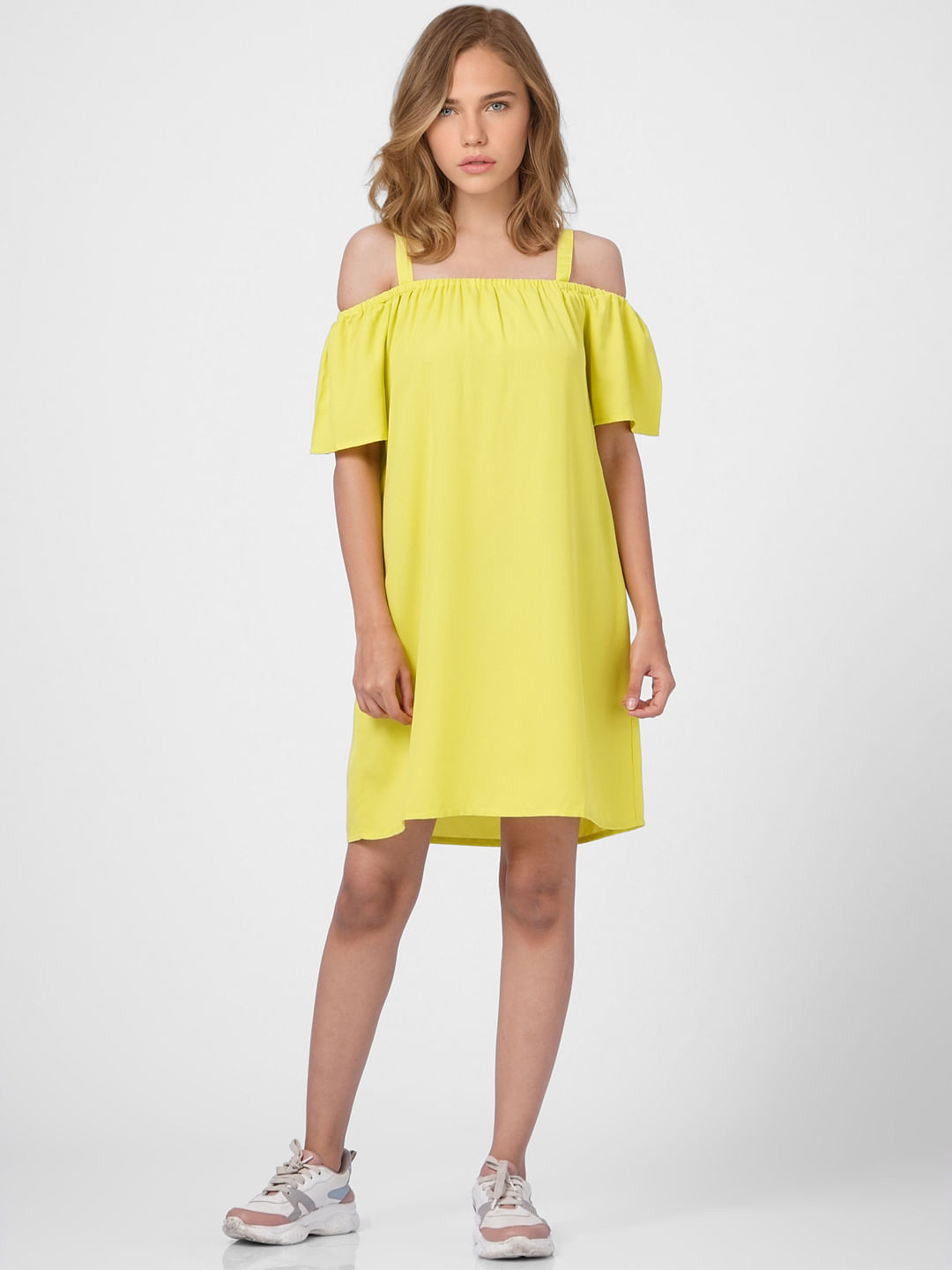 Yellow Cold Shoulder Shift Dress