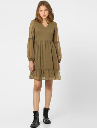 Green Dobby Fit & Flare Dress