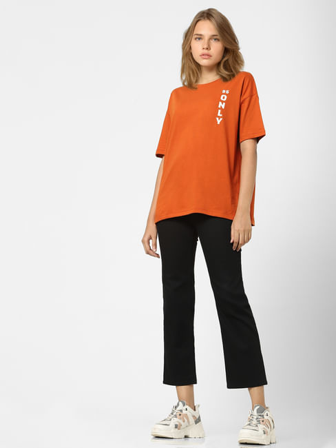 Orange Oversized Logo Print T-shirt