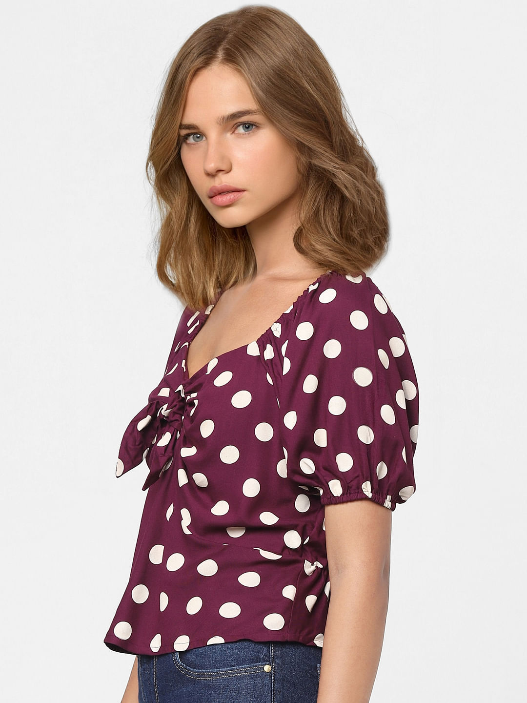 purple polka dot top