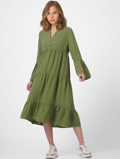 Green Tiered Midi Dress