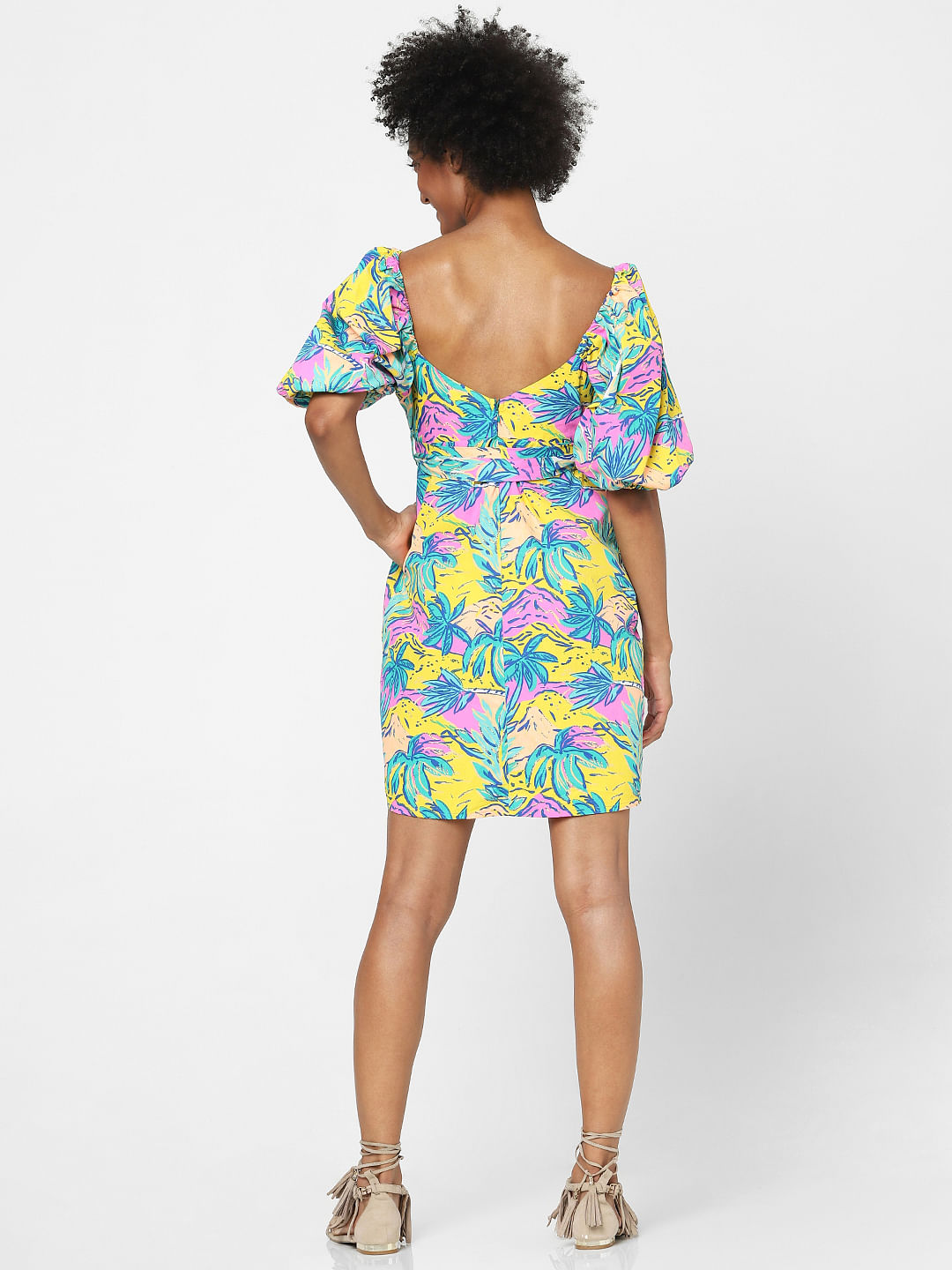 Blue tropical clearance print dress