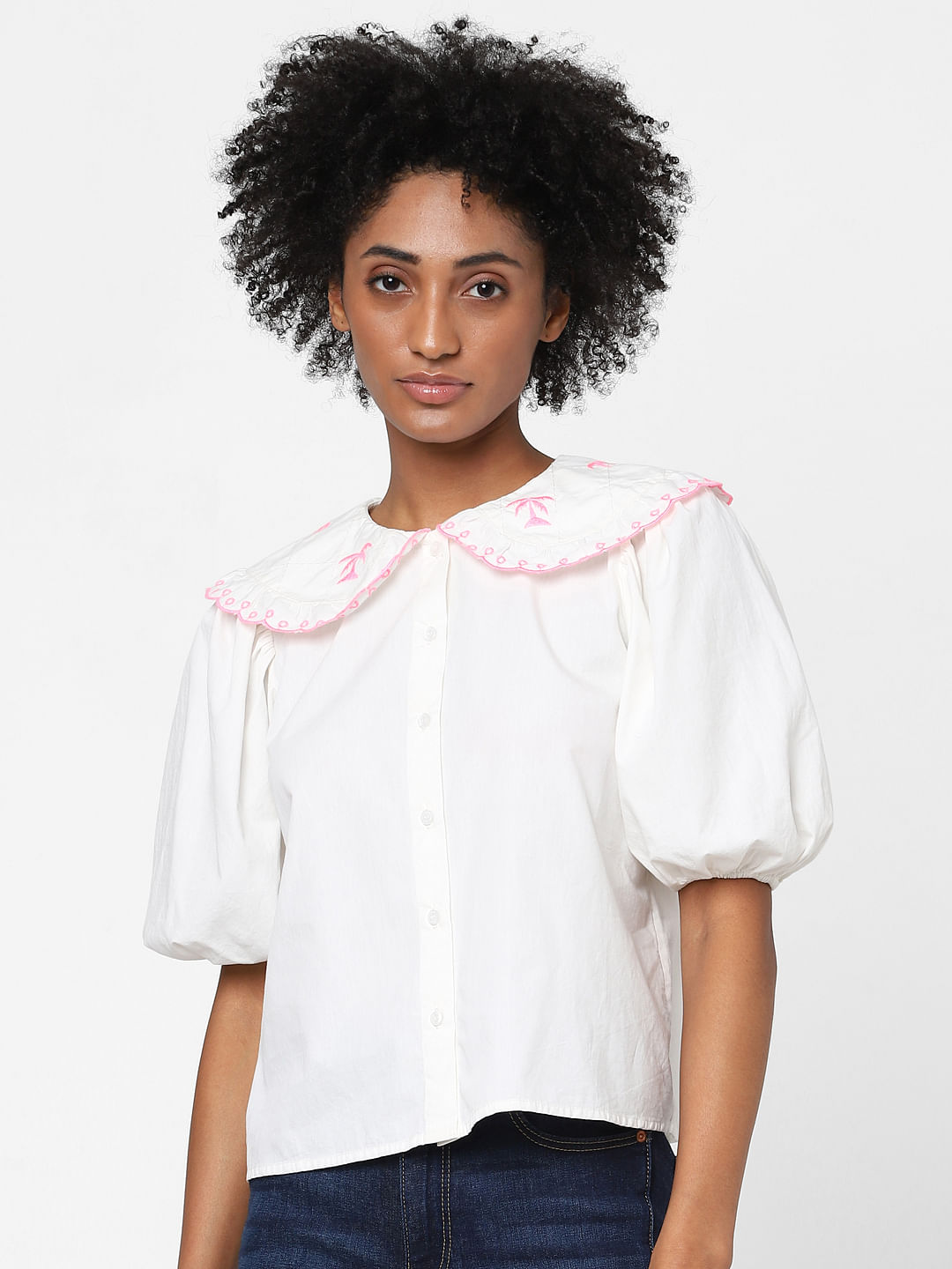 White blouse with store peter pan collar