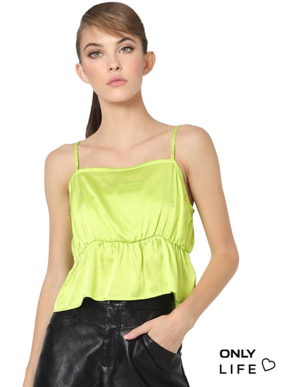 Neon Yellow Satin Fit & Flare Top