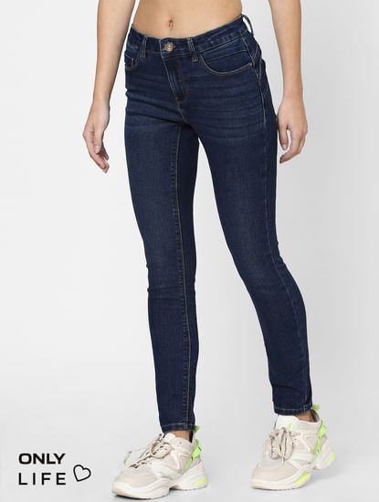 Blue Mid Rise Skinny Fit Jeans 