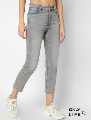 Grey High Rise Straight Jeans