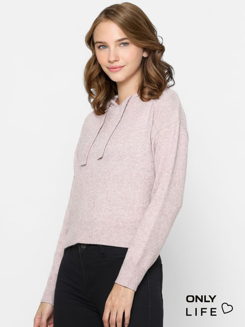 Pink Hooded Cropped Pullover
