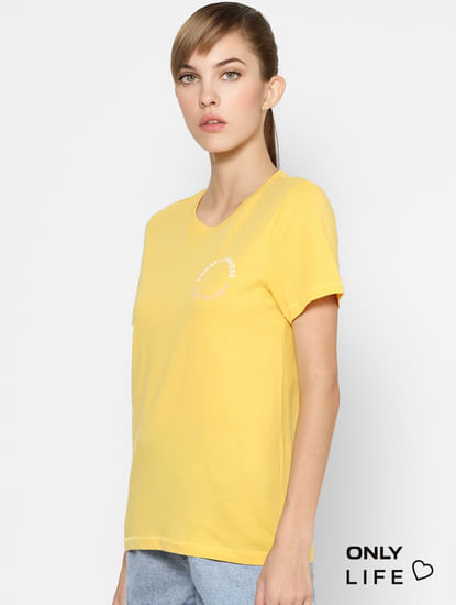 Yellow Organic Cotton Slogan Print T-shirt