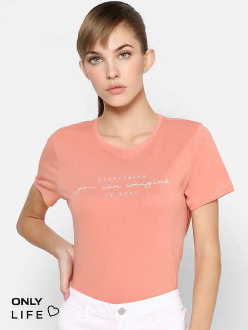 Pink Organic Cotton Slogan Print T-shirt