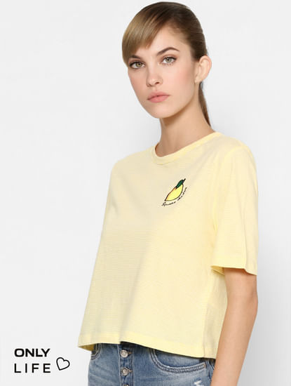 Yellow Striped Embroidered T-shirt