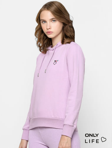 Purple Logo Print Hooded Sweatshirt