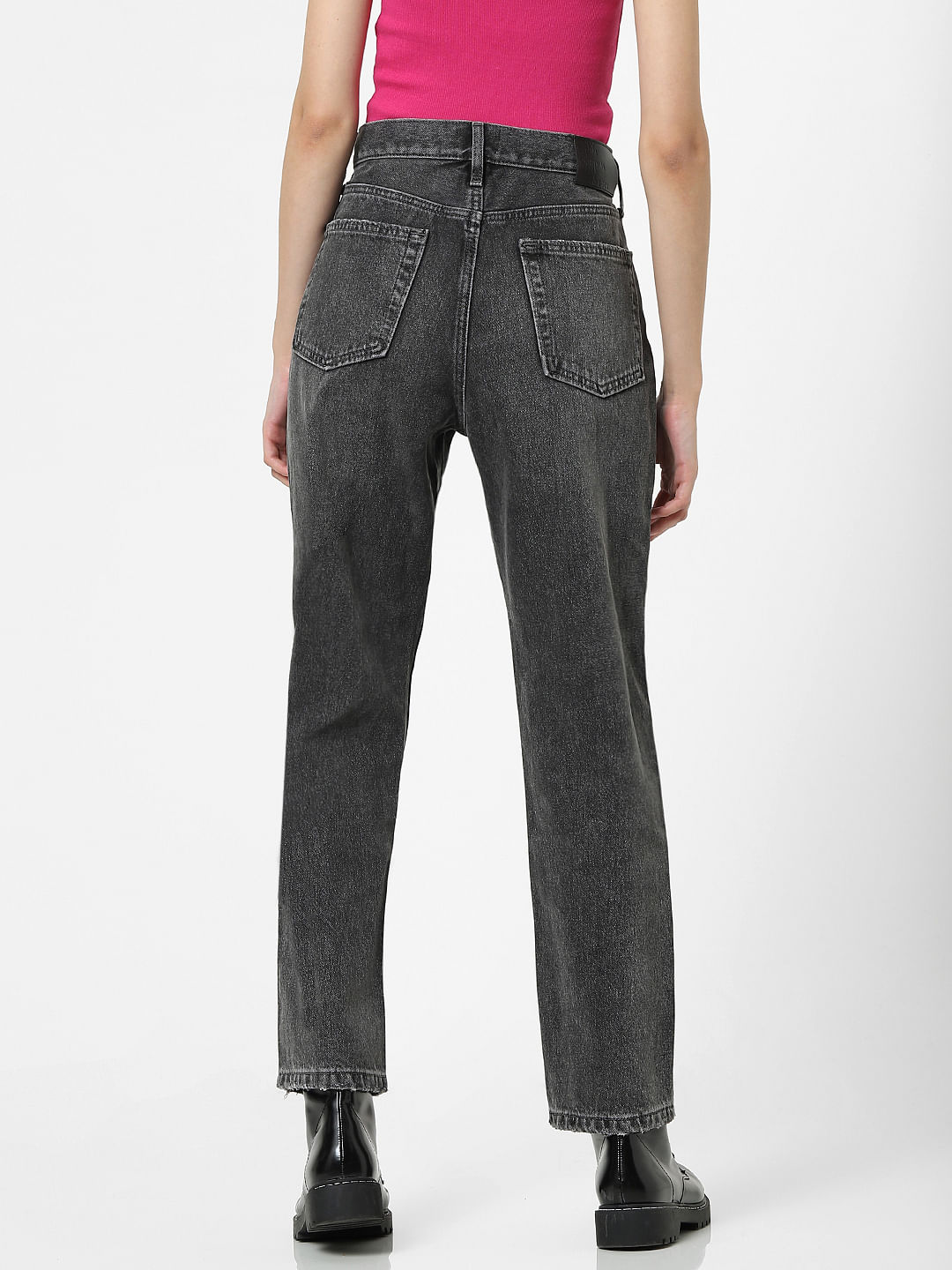low rise black straight leg jeans