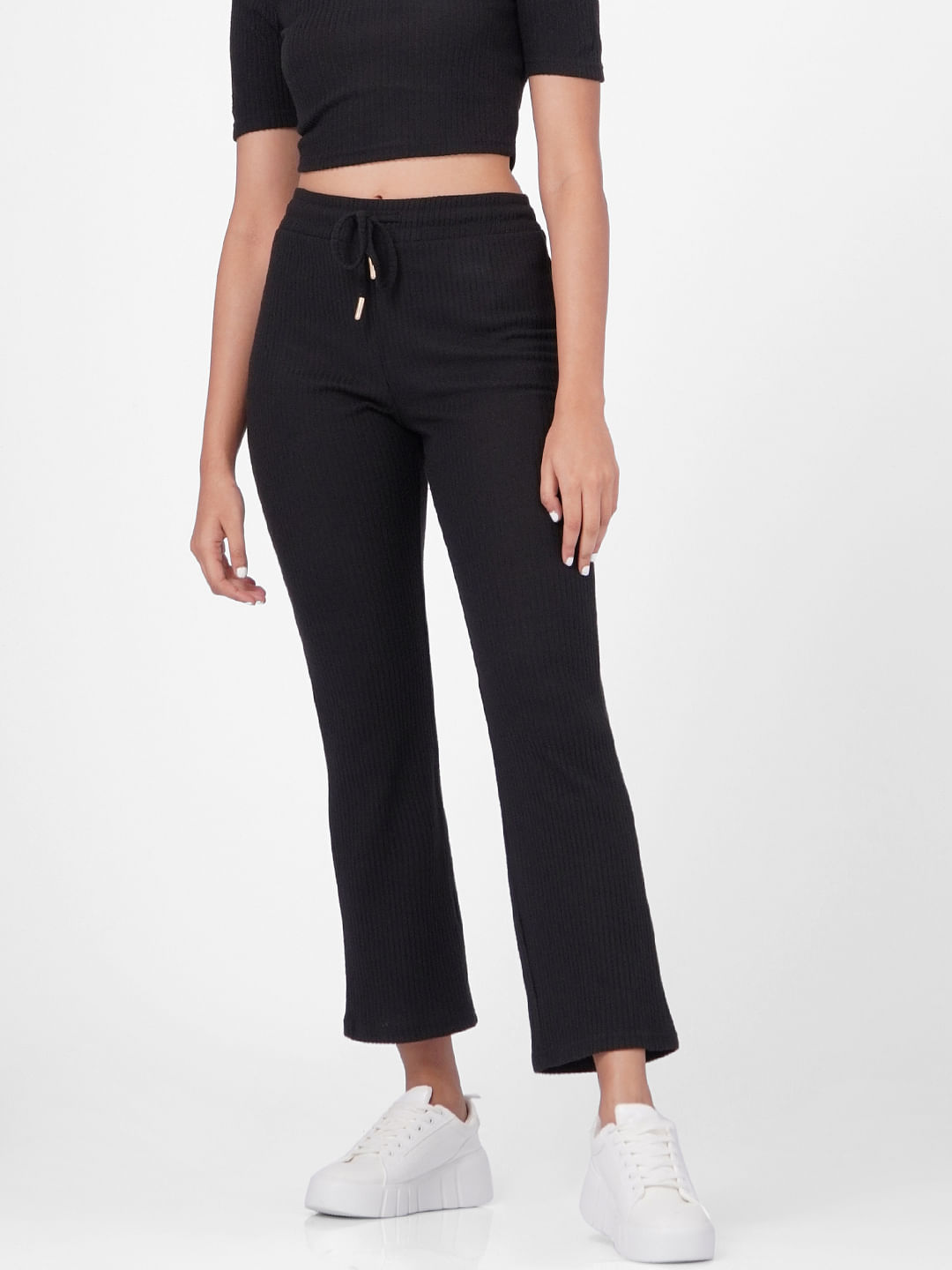 Buy Black Ribbed Flare Pants for Women  ONLY  230022501