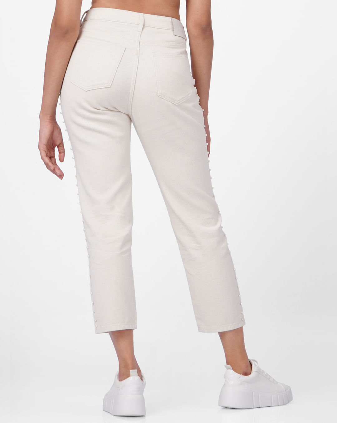 Buy White Mid Rise Faux Pearl Straight Jeans for Women | ONLY | 248946101