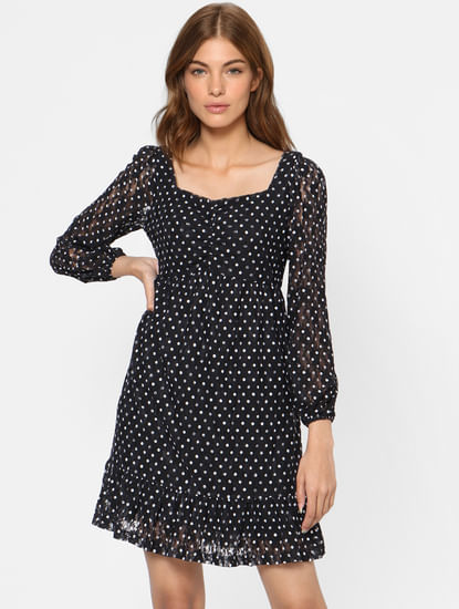 Black Dotted Fit & Flare Lace Dress 