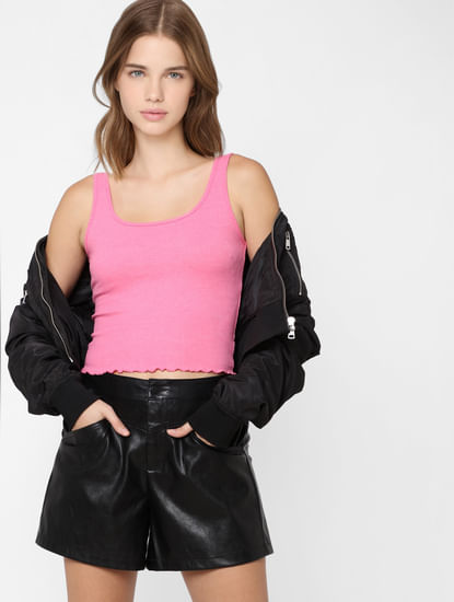 Pink Ribbed Cropped Top