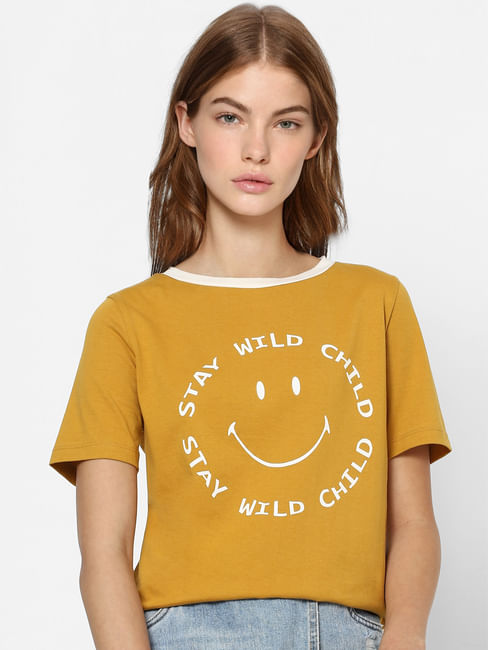 Mustard Slogan Print T-shirt