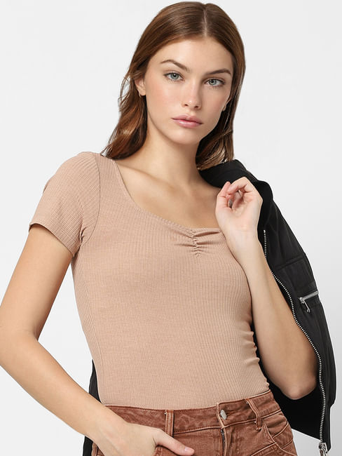 Beige Ribbed T-shirt