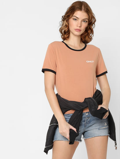 Peach Contrast Tipping T-shirt