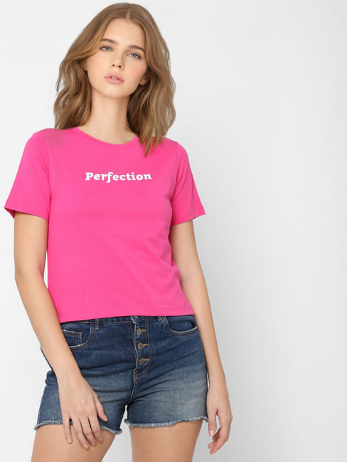 Pink Text Print T-shirt
