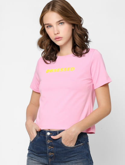 Light Pink Text Print T-shirt