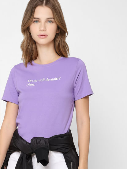 Lilac Purple Text Print T-shirt