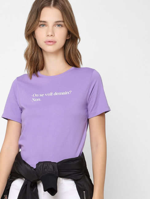 Lilac Purple Text Print T-shirt