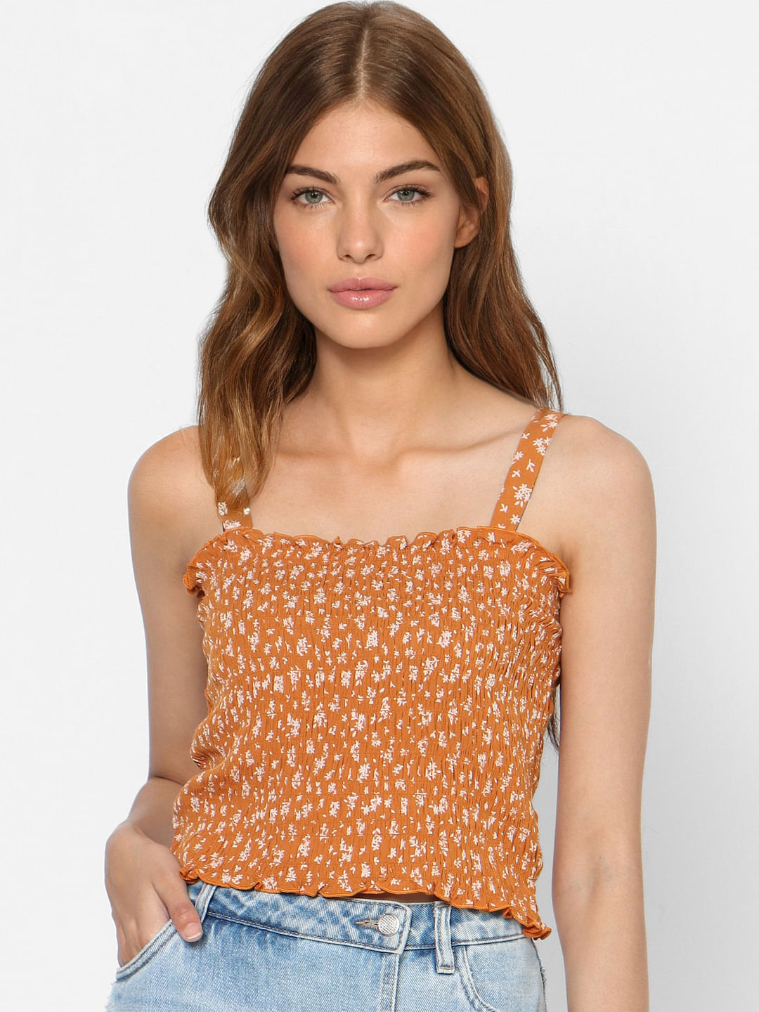 Orange store smocked top