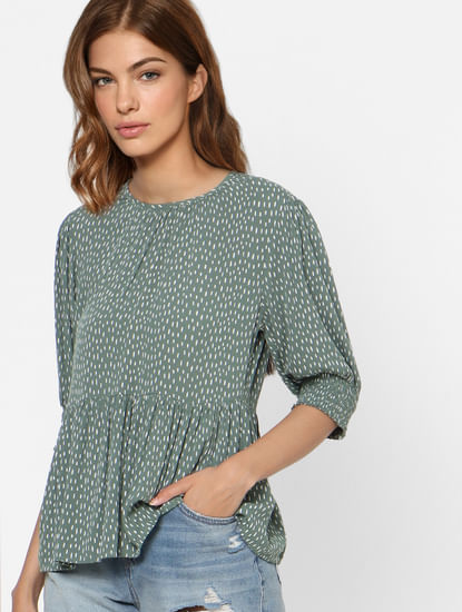 Green Printed Flared Top