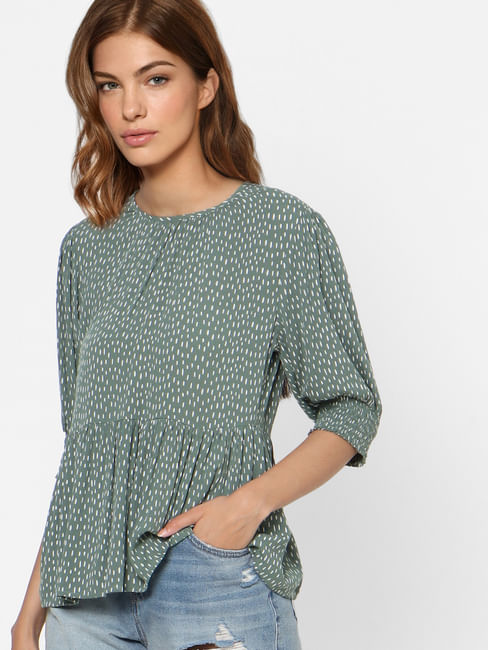 Green Printed Flared Top