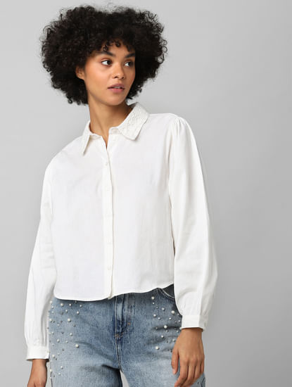 White Lace Detail Shirt