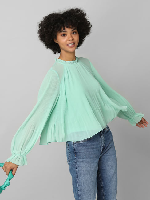 Green Pleated Flared Top