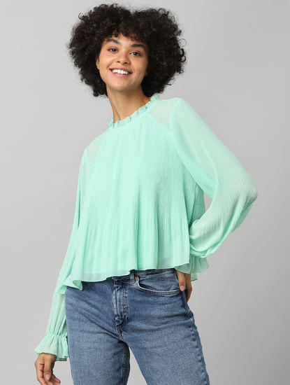 Green Pleated Flared Top