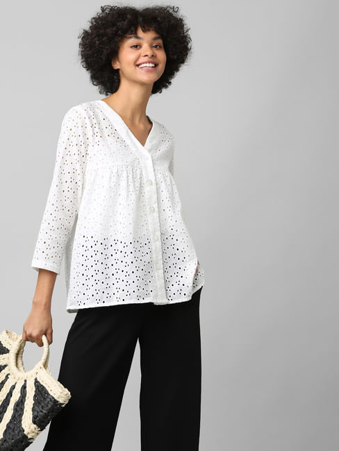 White Cut-Work Embroidery Shirt