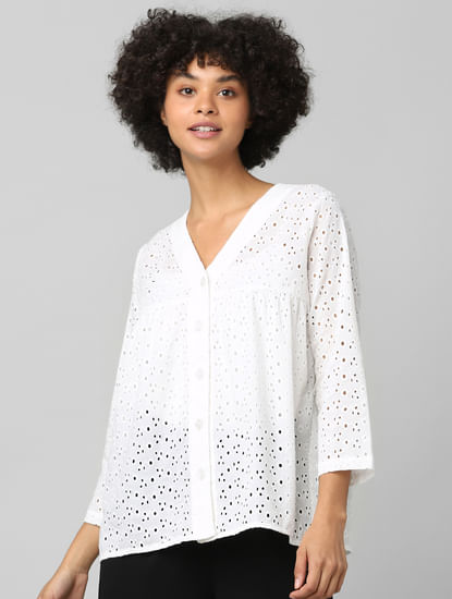 White Cut-Work Embroidery Shirt