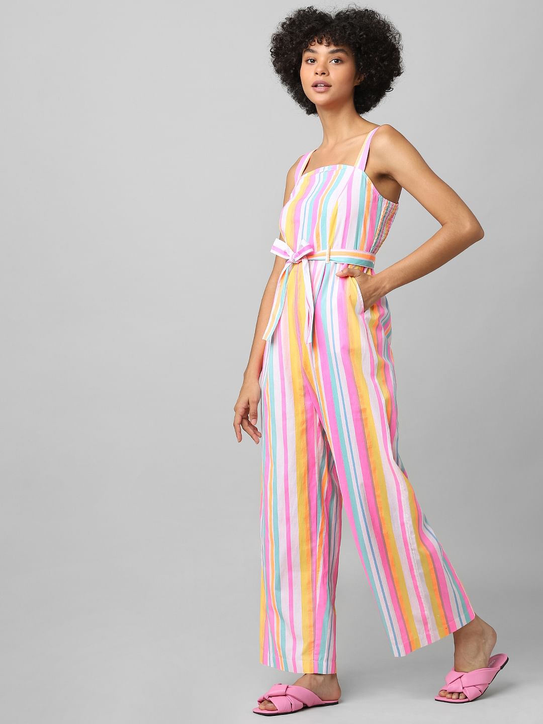 Multi colored striped store jumpsuit