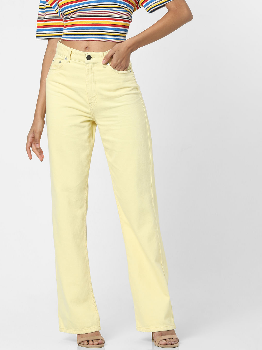 Select Light Yellow Solid Cotton Slub Pants | Jaipur Kurti – Nykaa Fashion