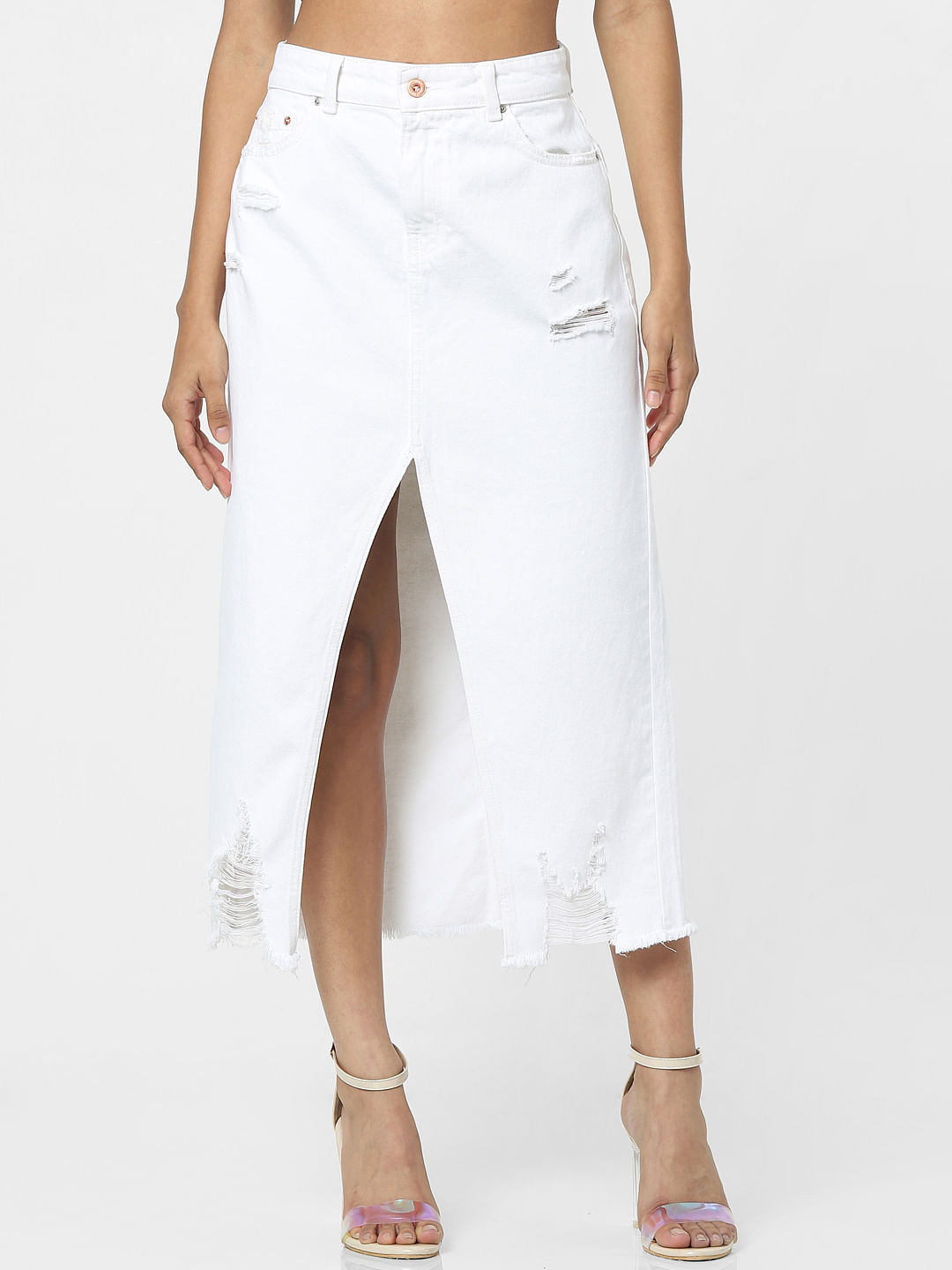 Update 64+ high waisted white denim skirt