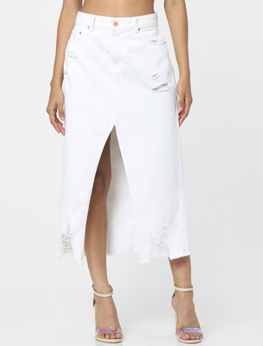 White High Waist Denim Skirt